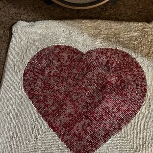 Bella Luxx White and Red Heart Beaded Fabric pillow